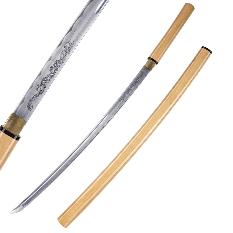 Hand Forged Japanese Shirasaya Samurai Katana Sword 1045 Carbon Steel Dragon Blade