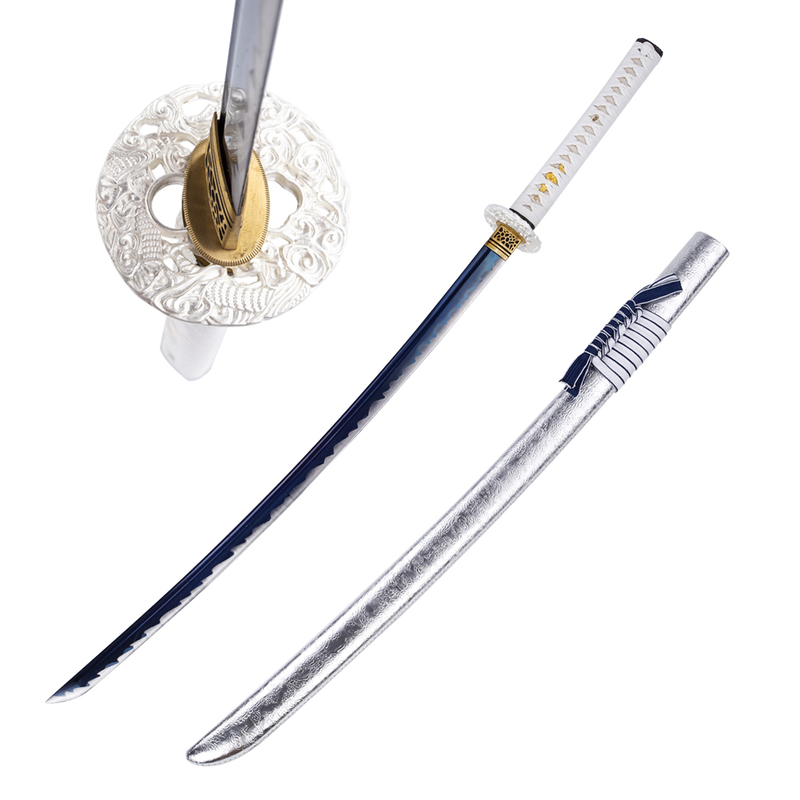 Handmade Japanese Samurai Katana Dragon Sword Blue Blade with 1045 Carbon Steel