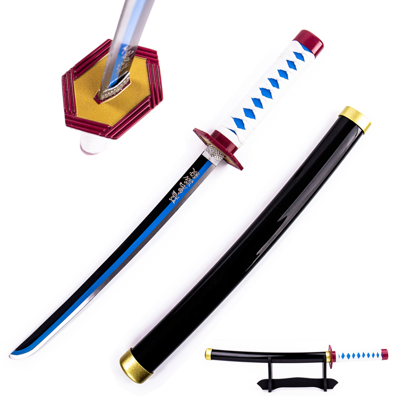 Japanese Demon Slayer Toy Katana Giyu Tomioka Blue Blade Nichirin Sword