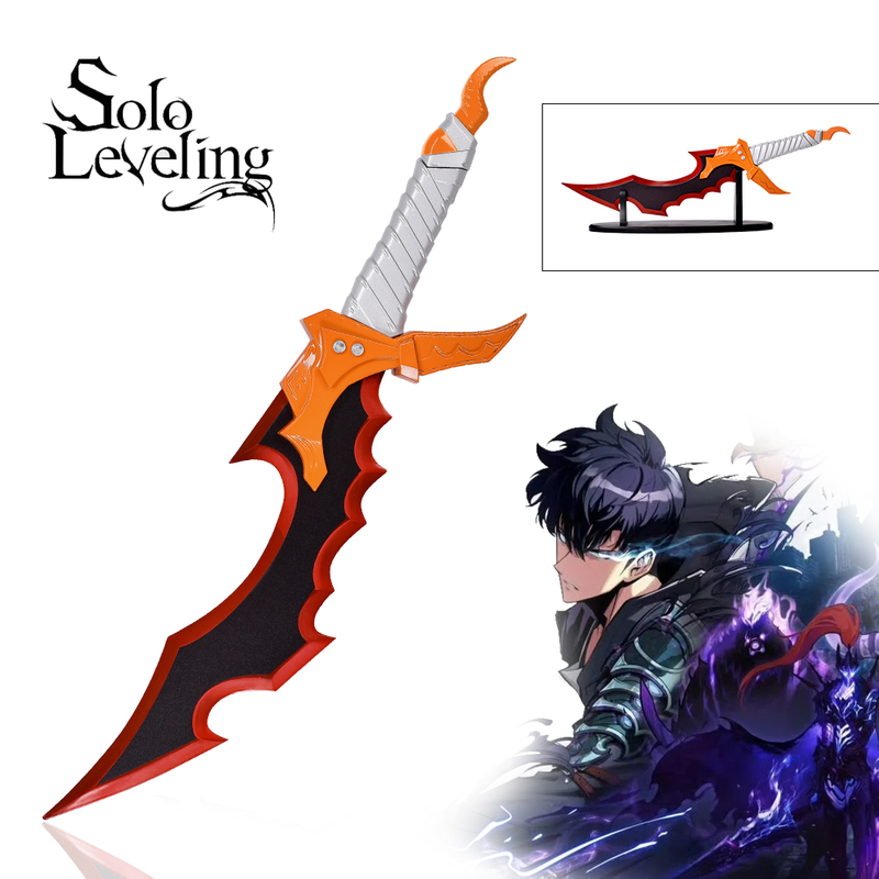 55cm Anime Solo Leveling Metal Weapon Sword Sung Jin Woo 440ss Blade Real Knight Killer Dagger with Wood Stand
