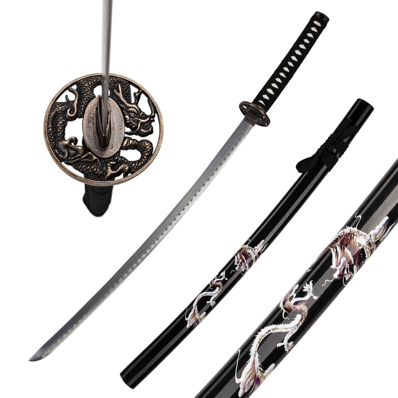Carbon Steel Weapon Replica Black Water Dragon Katana Sword Real Japanese Samurai