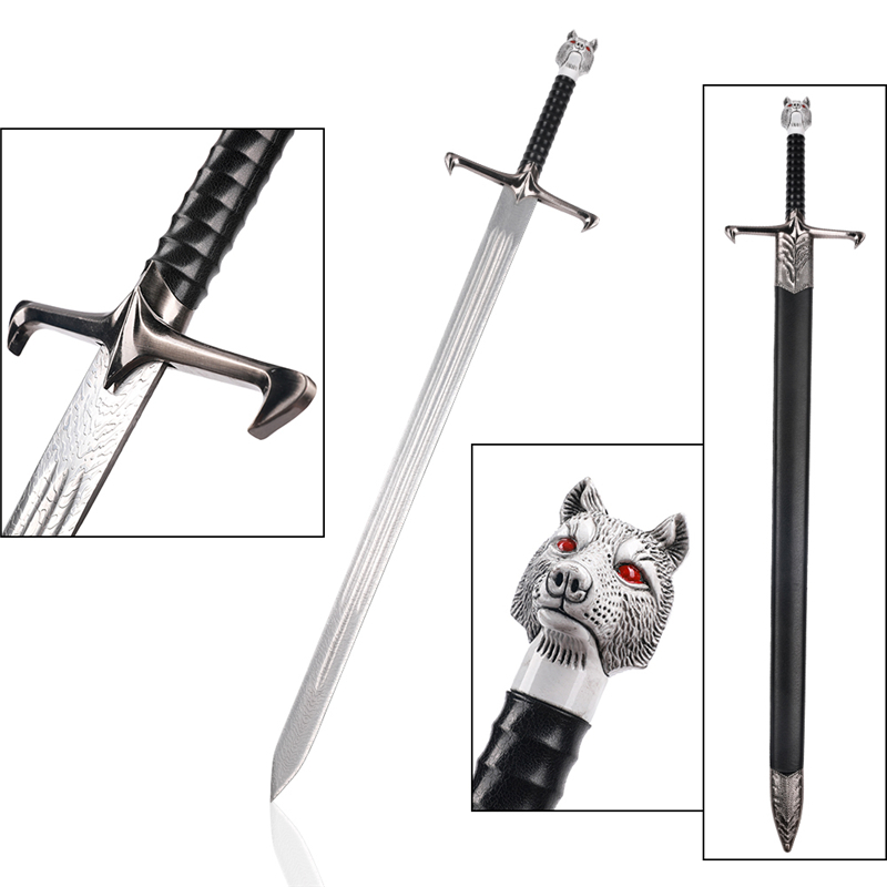 Etched Stainless Steel Blade Longclaw Sword Wth Wooden Sheath