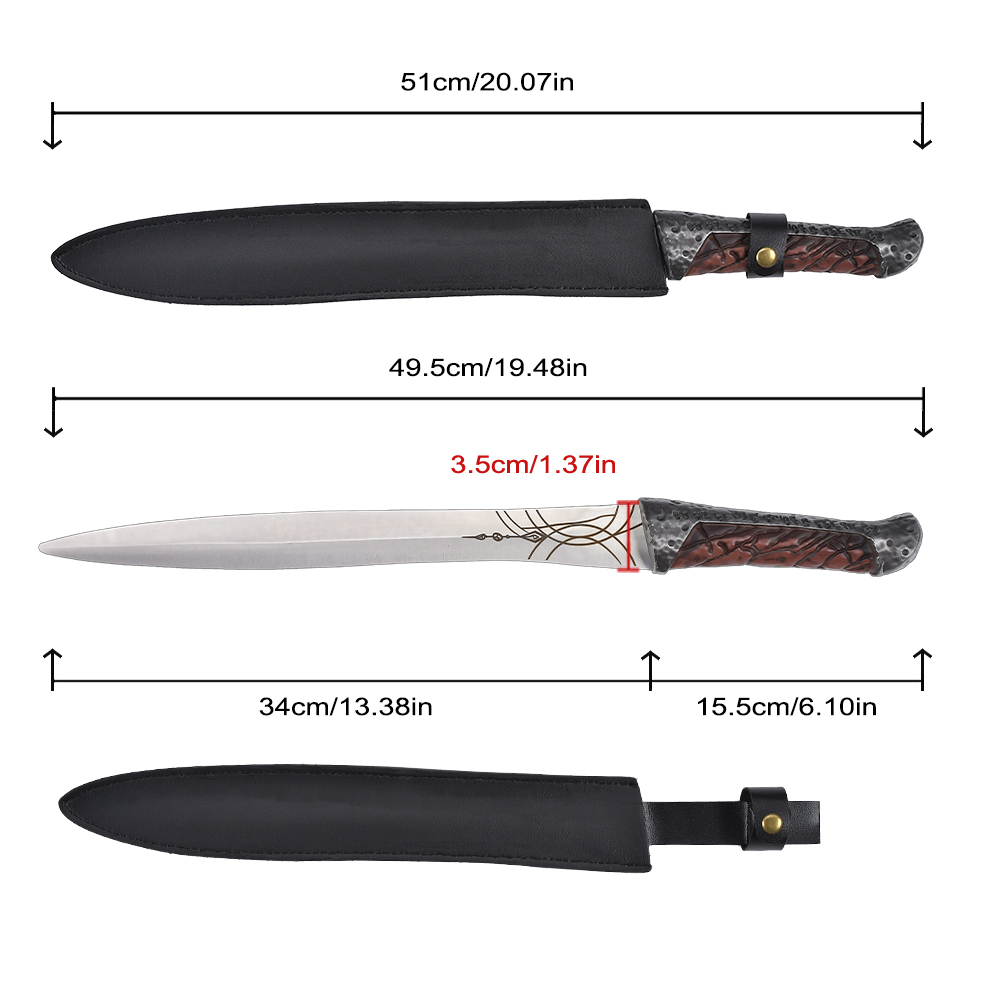 20in Dune Knife 440 Stainless Steel Blade Paul Atreides Crysknife Replica with PU Leather Sheath