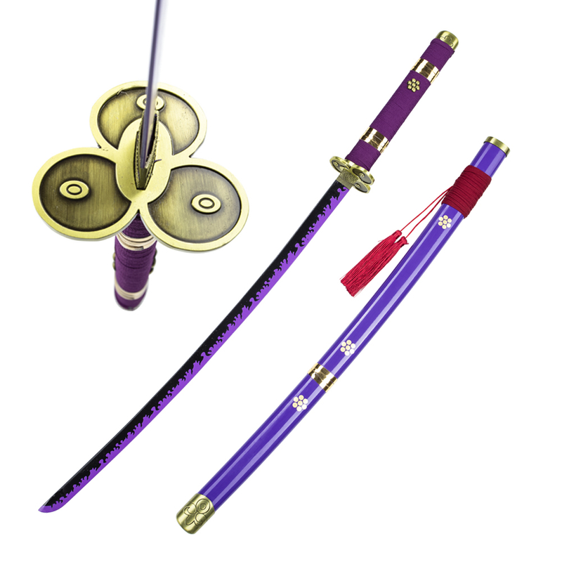 Factory Wholesale 103cm One Piece Unsharpened Carbon Steel Samurai Katana Sword Roronoa Zoro Purple Enma Sword 