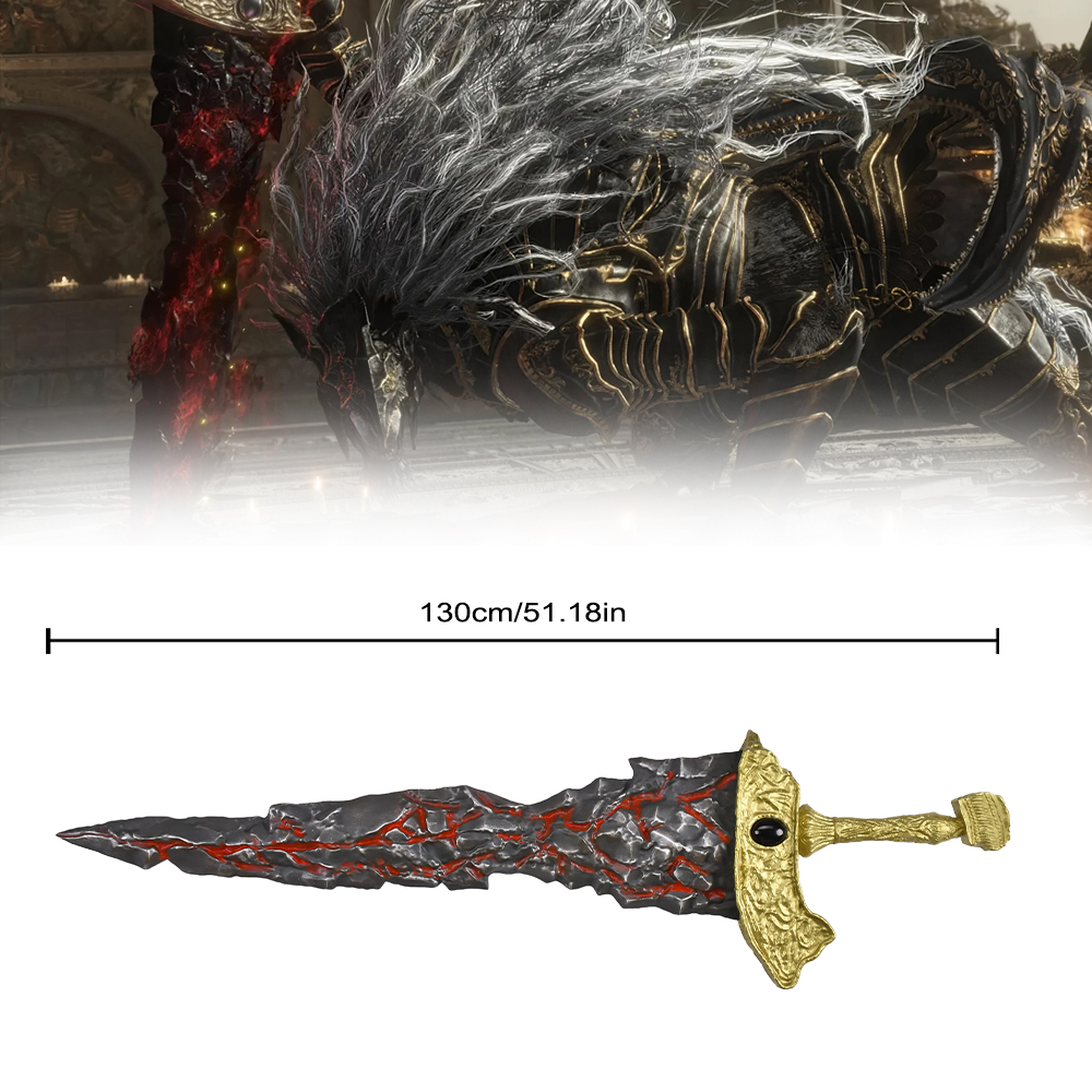 Elden Ring 51in Life Size Weapon Sword Maliketh Black Blade Fiberglass Cosplay Prop with Weathered Finish 
