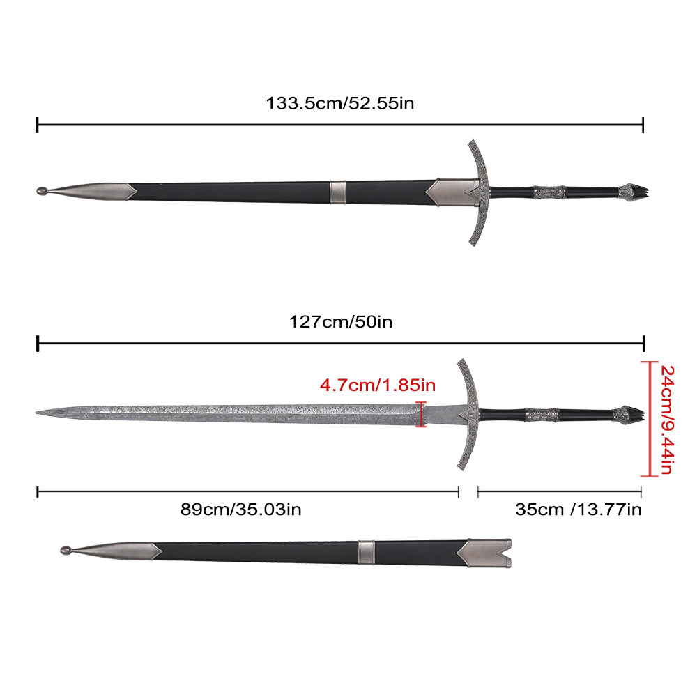 52.55in 1:1 Original Version LOTR Lord of the Rings Stainless Steel Blade Real Weapon Witch King Angmar Sword Replica with Sheath 