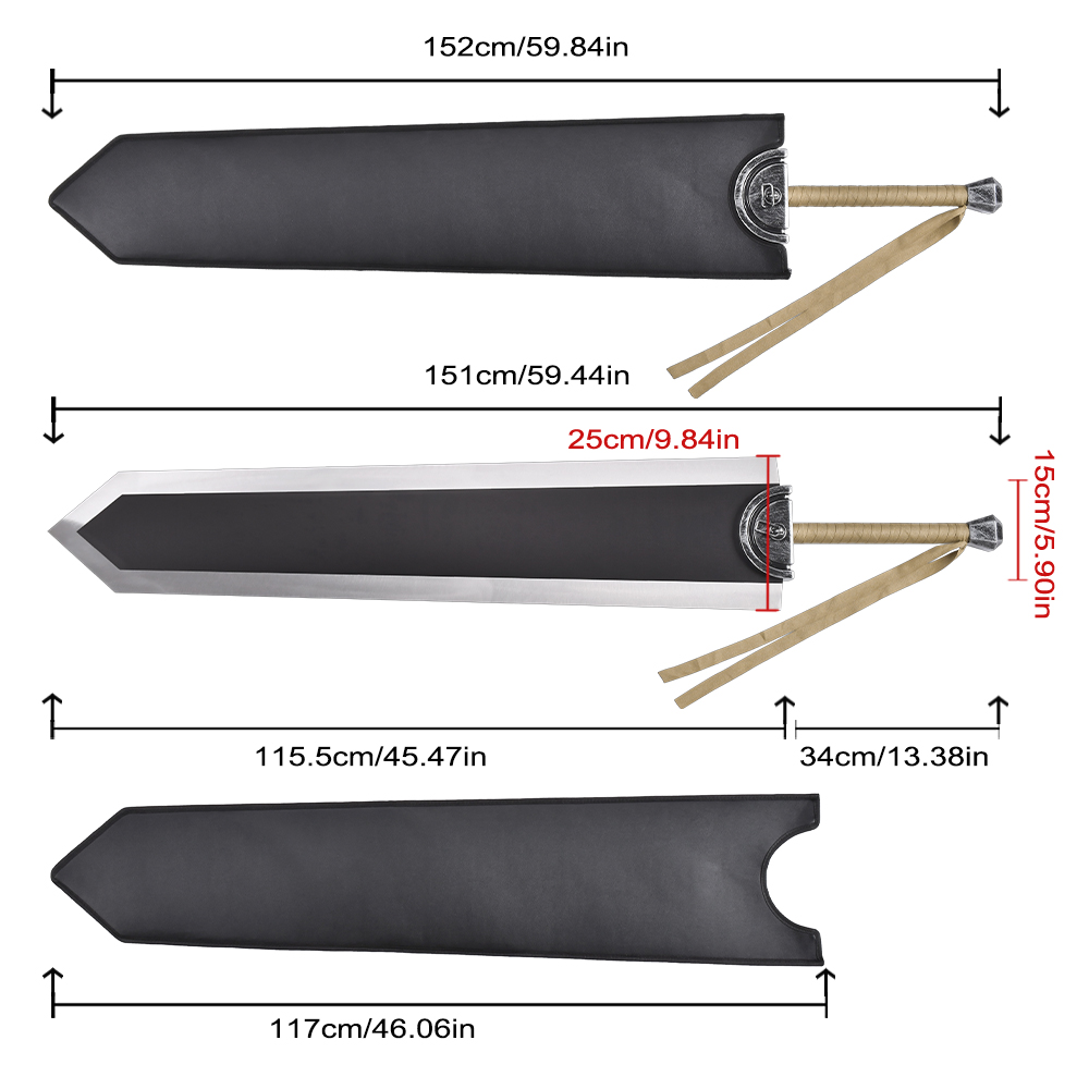 60in 8kg Anime Berserk Stainless Steel Blade Real Weapon Replica Life Size Dragon Slayer Guts Great Sword Metal