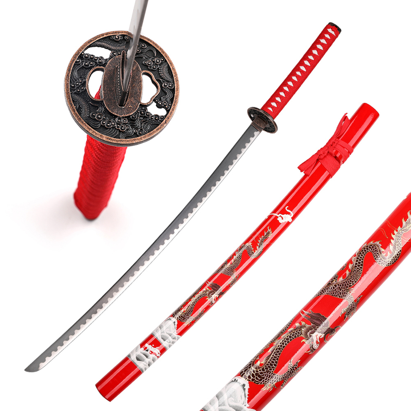 40'' Japanese Real Carbon Steel Dragon Samurai Katana Sword with Red Saya