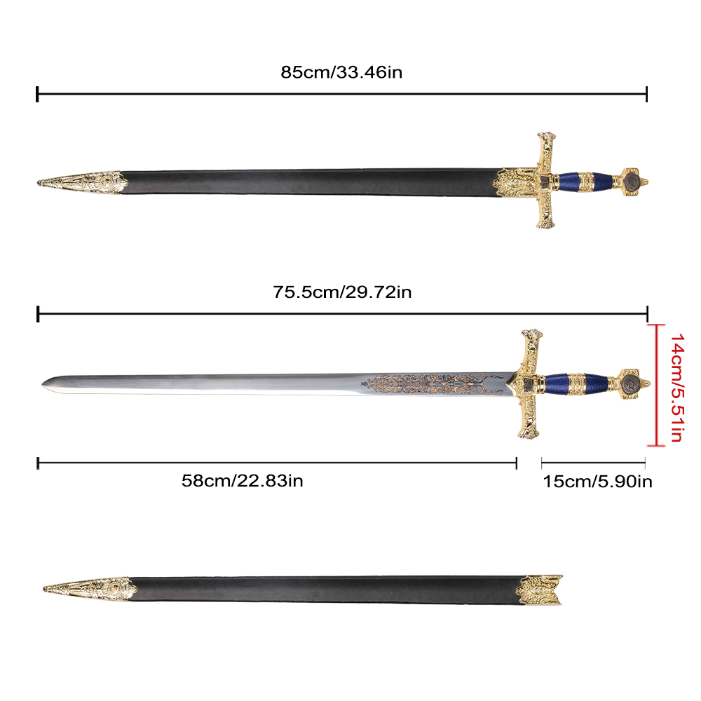 85cm Medieval Star of David Crusader Knight 440 Stainless Steel Blade Golden Israel King Solomon Sword for Sale