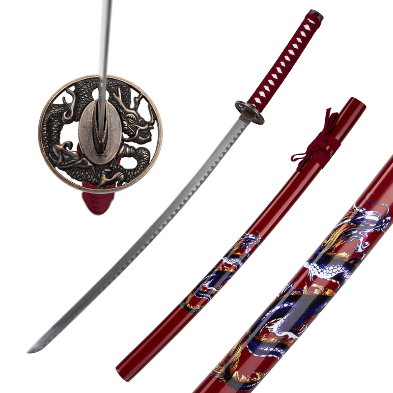 Japanese Style Carbon Steel Blade Red Dragon Real Samurai Sword Katana Replica