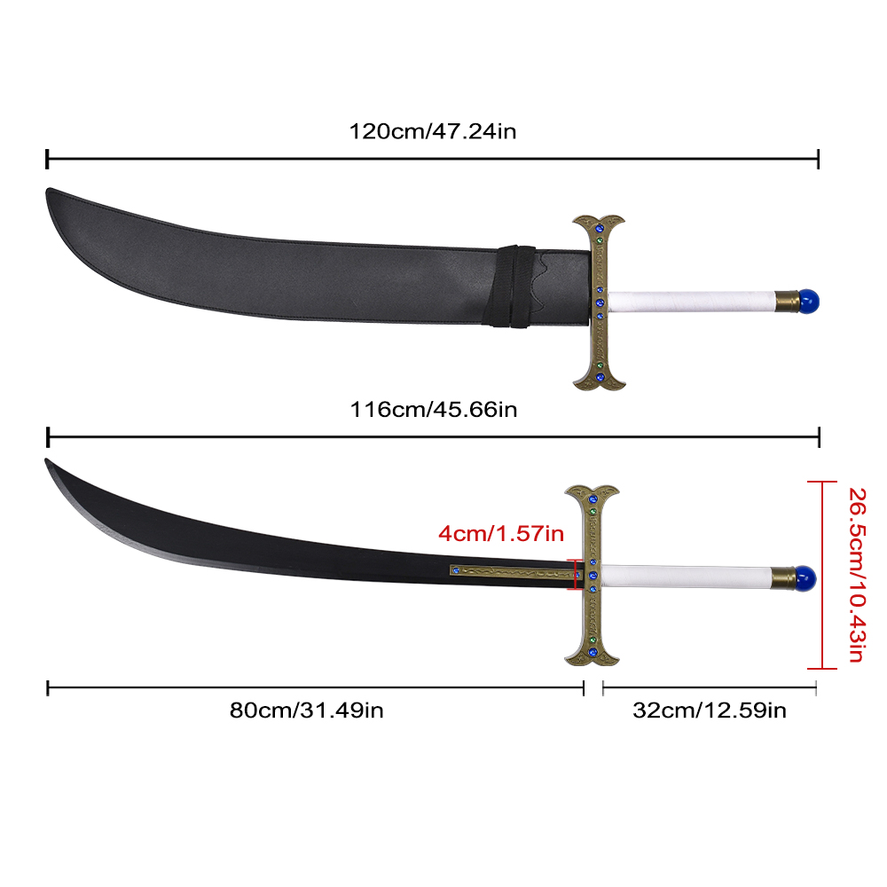 120cm Japanese Anime One Piece Samurai Katana Dracule Mihawk Bamboo Blade Cosplay Prop Hawk Eyes Yoru Great Sword Toy