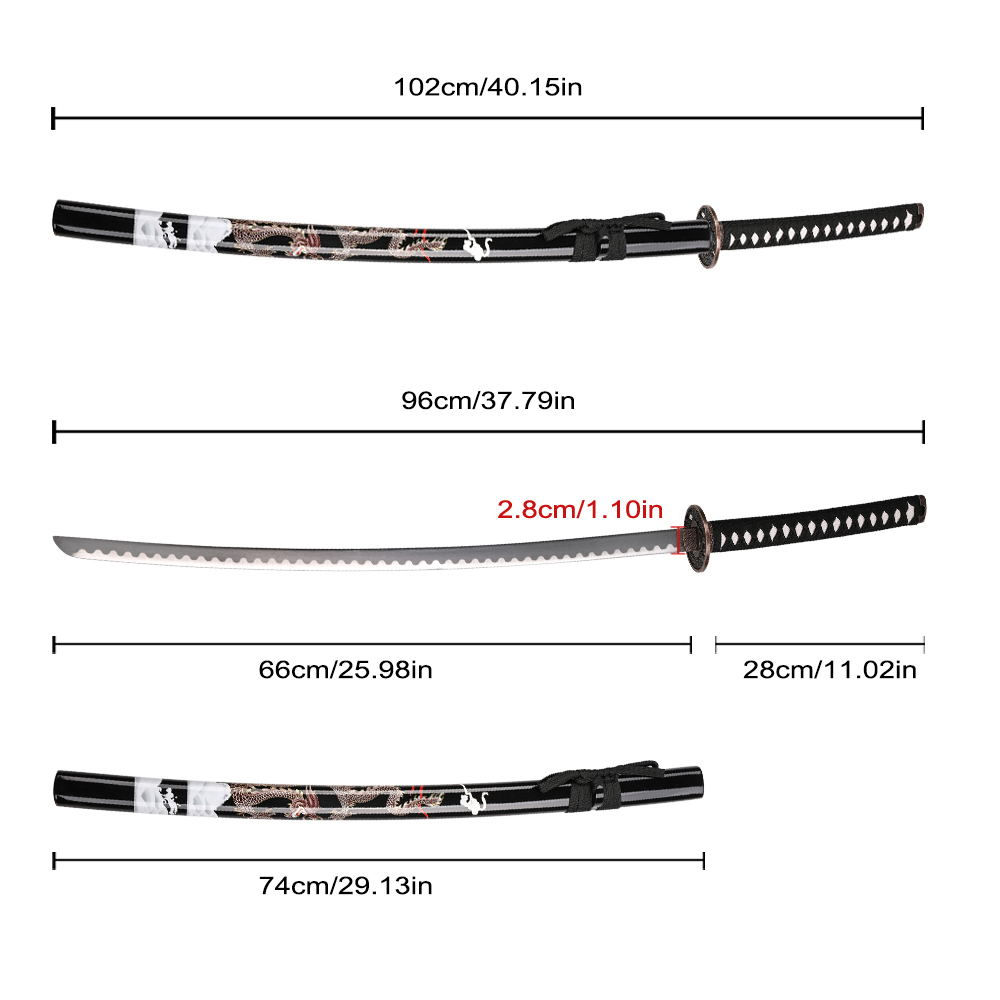 102cm Black Handmade Japanese Traditional Weapon Carbon Steel Blade Dragon Samurai Katana Real Sword Sale