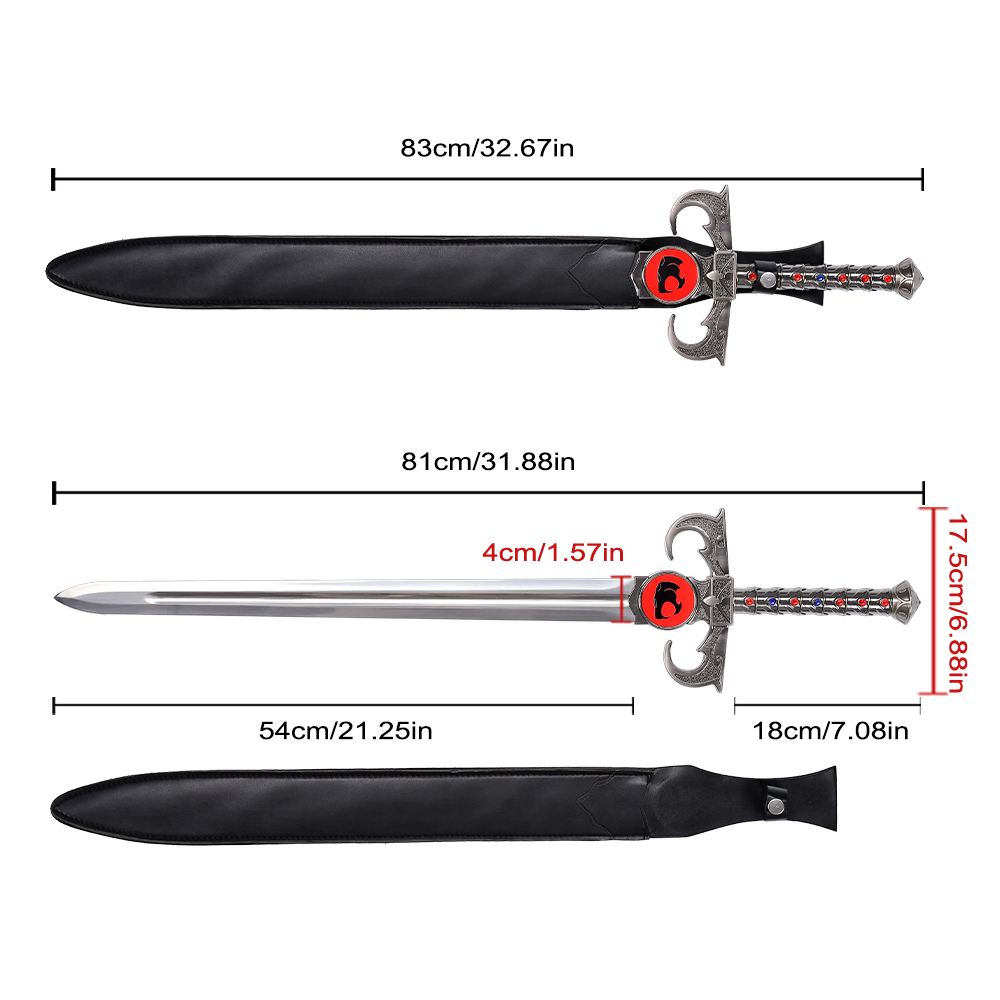 83cm Thundercats Lion-O Sword of Omens Unsharpened Stainless Steel Blade Real Weapon Sword with PU Leather Sheath