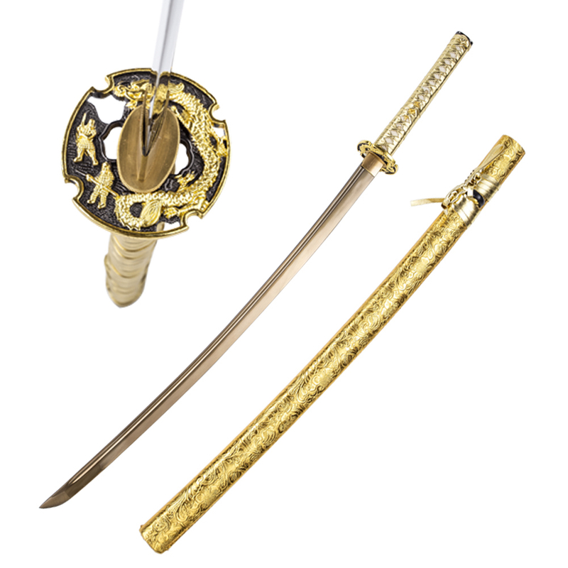 Hand Forged Japanese Samurai Katana Sword Replica 1045 Carbon Steel Golden Blade With Golden Saya
