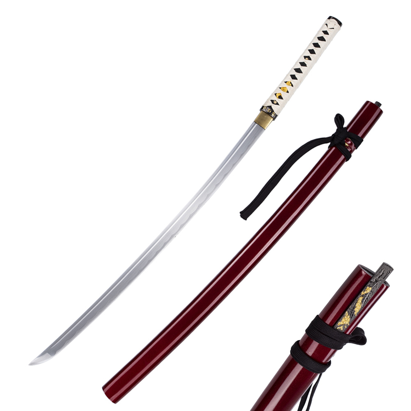 Hand Forged 1045 Carbon Steel Blade Shirasaya Katana Samurai Sword With Red Saya