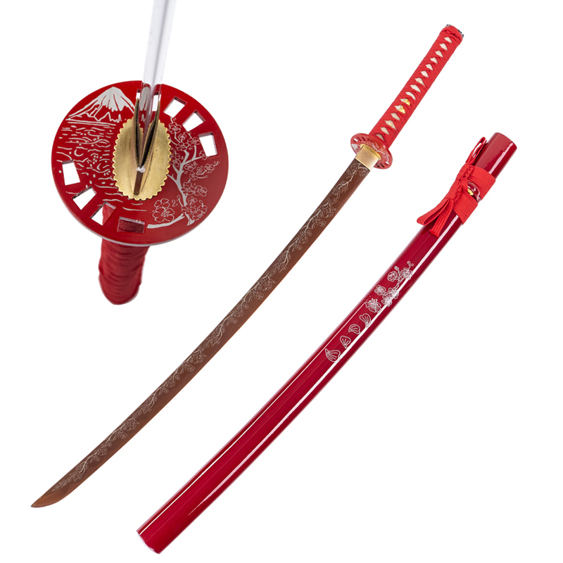 Handmade Japanese Samurai 1045 Carbon Steel Red Blade Katana Sword Battle Reday With Red Saya