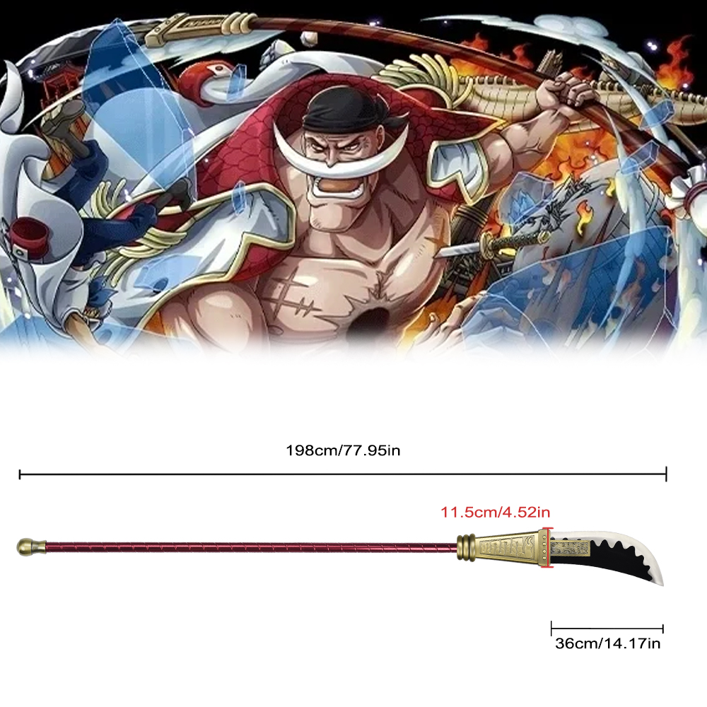 One Piece Bisento 198cm 3.35kg Full Metal Whitebeard Weapon Sword Edward Newgate Murakumogiri Decorative Spear
