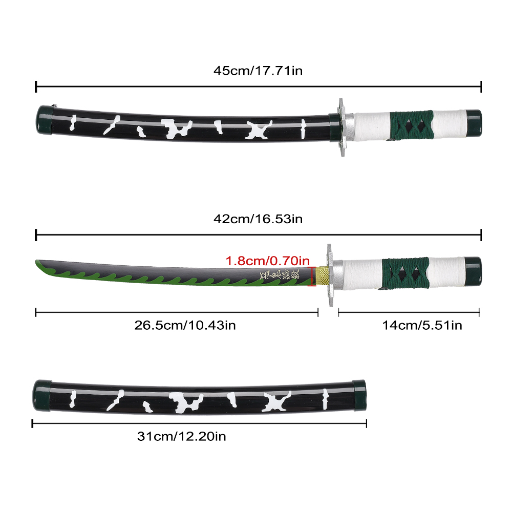 45cm Japanese Anime Demon Slayer Kimetsu No Yaiba Dagger Sanemi Shinazugawa Mini Katana Metal Sword Toy