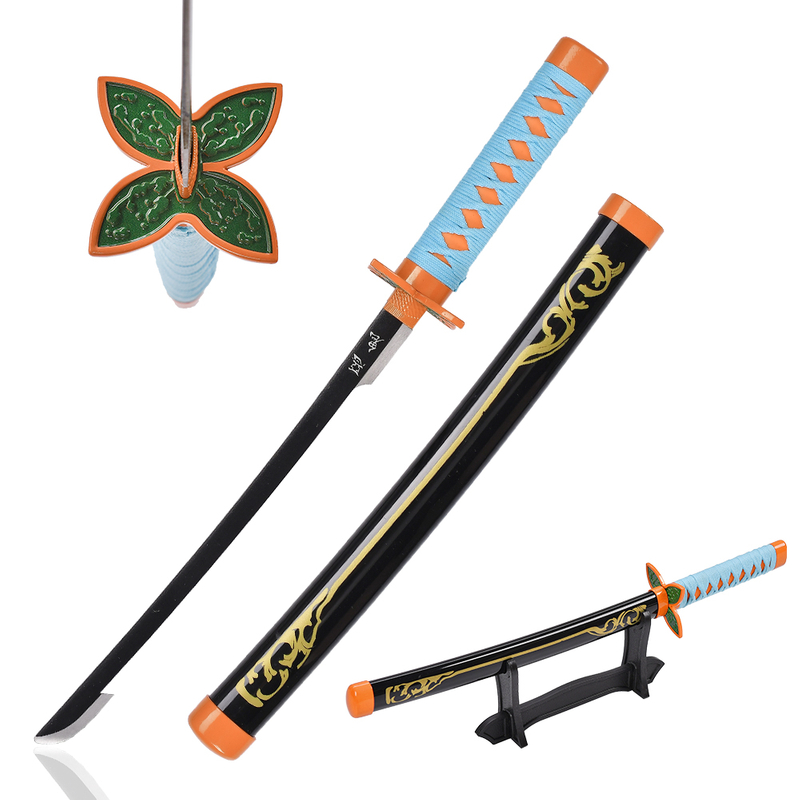 Wholesale 45cm Japanese Anime Demon Slayer Real Nichirin Blade Shinobu Kocho Katana Sword Original Metal with Plastic Stand