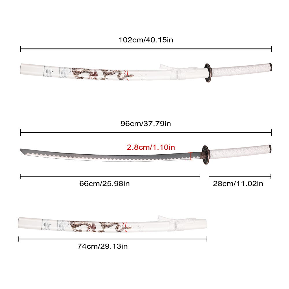 102cm Handmade Japanese Traditional Weapon Carbon Steel Blade Functional Real Metal Katana Sword White