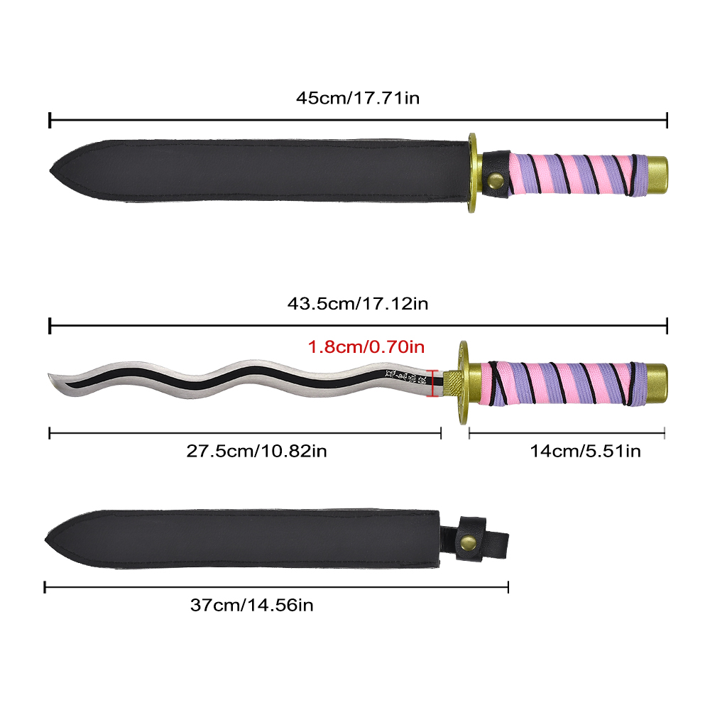 45cm Japanese Anime Demon Slayer Mini Toy Katana Original Metal Obanai Iguro Snake Sword for Kids Cosplay Prop Unisex