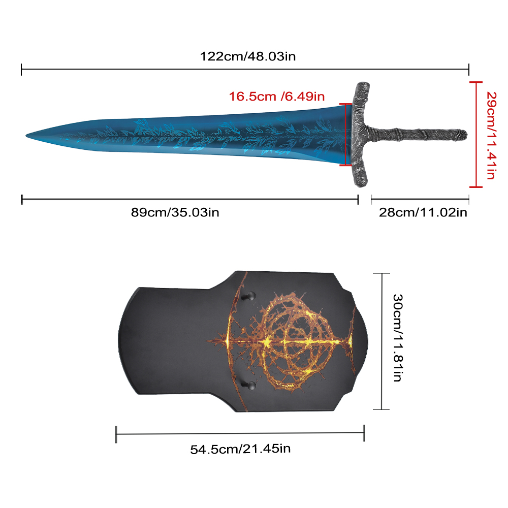48in 3.7kg Video Game Elden Ring Two Handed Sword Fantasy Blue Stainless Steel Blade Dark Moon Greatsword 