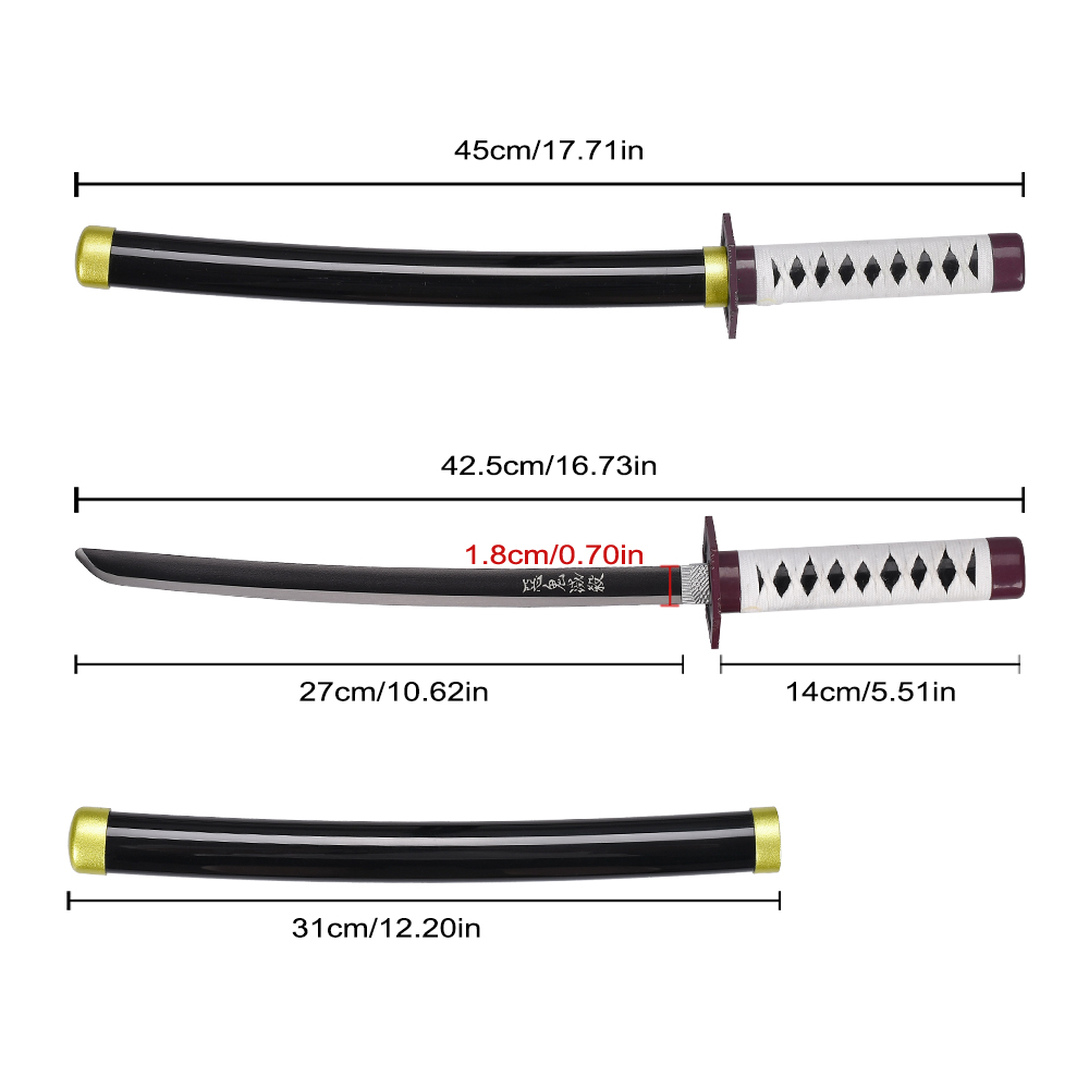 45cm Japanese Anime Demon Slayer Mini Cosplay Dagger Real Steel Nichirin Blade Giyu Tomioka Katana Metal Toy