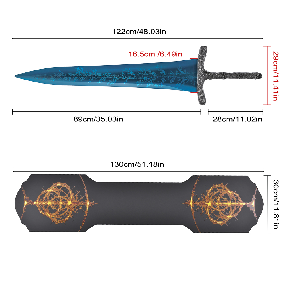 48in 3.7kg Video Game Elden Ring Two Handed Sword Fantasy Blue Stainless Steel Blade Dark Moon Greatsword 