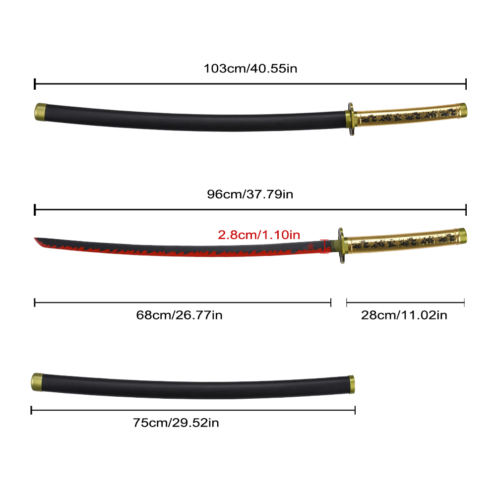 103cm Demon Slayer Metal Weapon Replica Yoriichi Tsugikuni Nichirin Blade Carbon Steel Katana Sword with Wood Sheath
