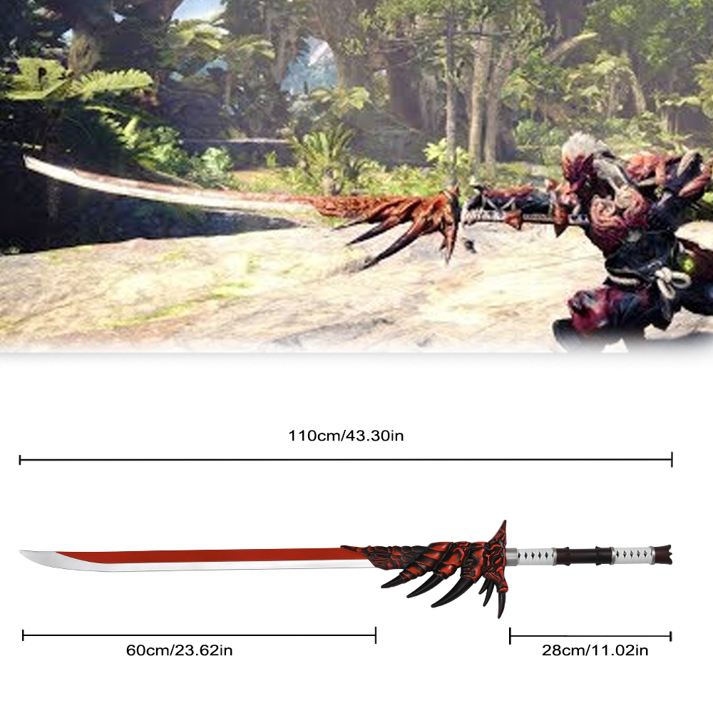 110cm Game Monster Hunter World Iceborne Safe Larp Weapon Replica PU Foam Katana Rathalos Long Sword Toy