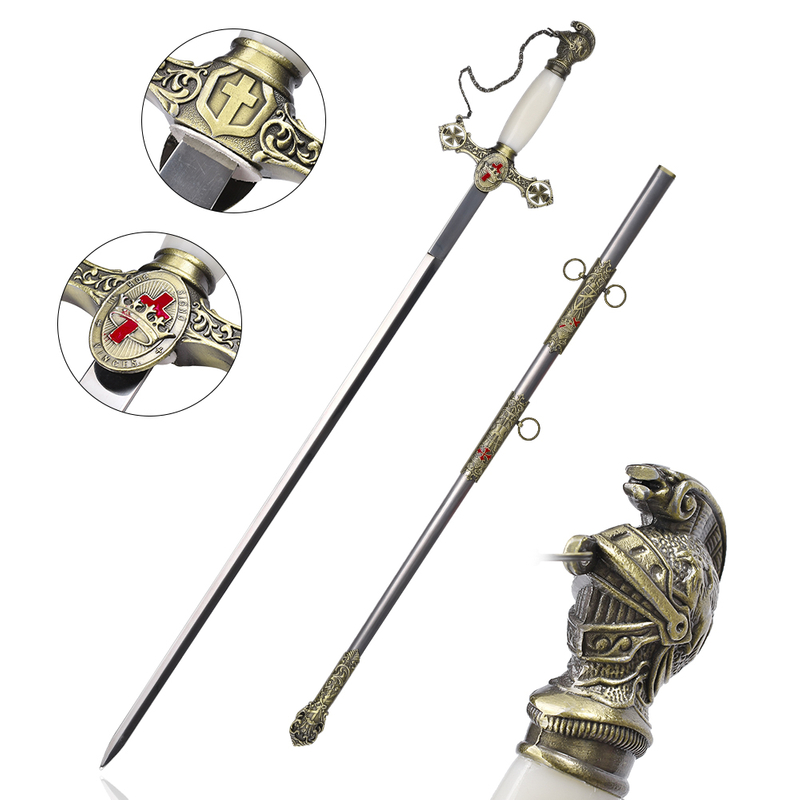 Medieval History 97cm St John Crusader Knights Templar Ceremonial Sword with Stainless Steel Sheath