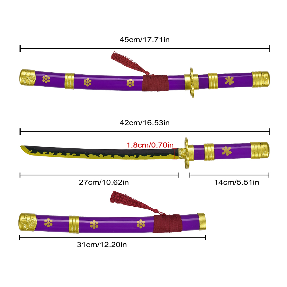 45cm Japanese Anime One Piece 440ss Blade Real Csoplay Dagger Roronoa Zoro Purple Enma Mini Katana Decorative Sword Original