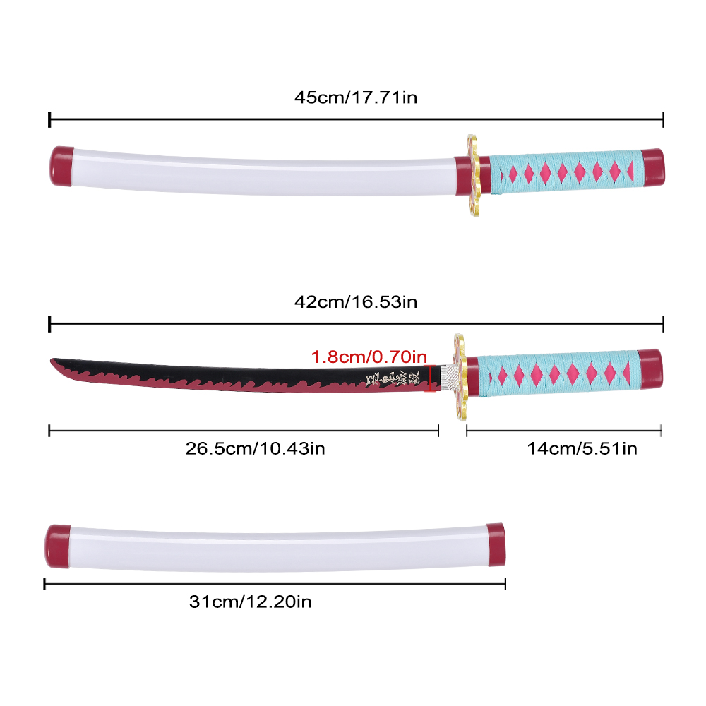 45cm Japanese Anime Demon Slayer Stainless Steel Blade Real Cosplay Prop Mitsuri Kanroji Mini Katana Sword Toy for Kids