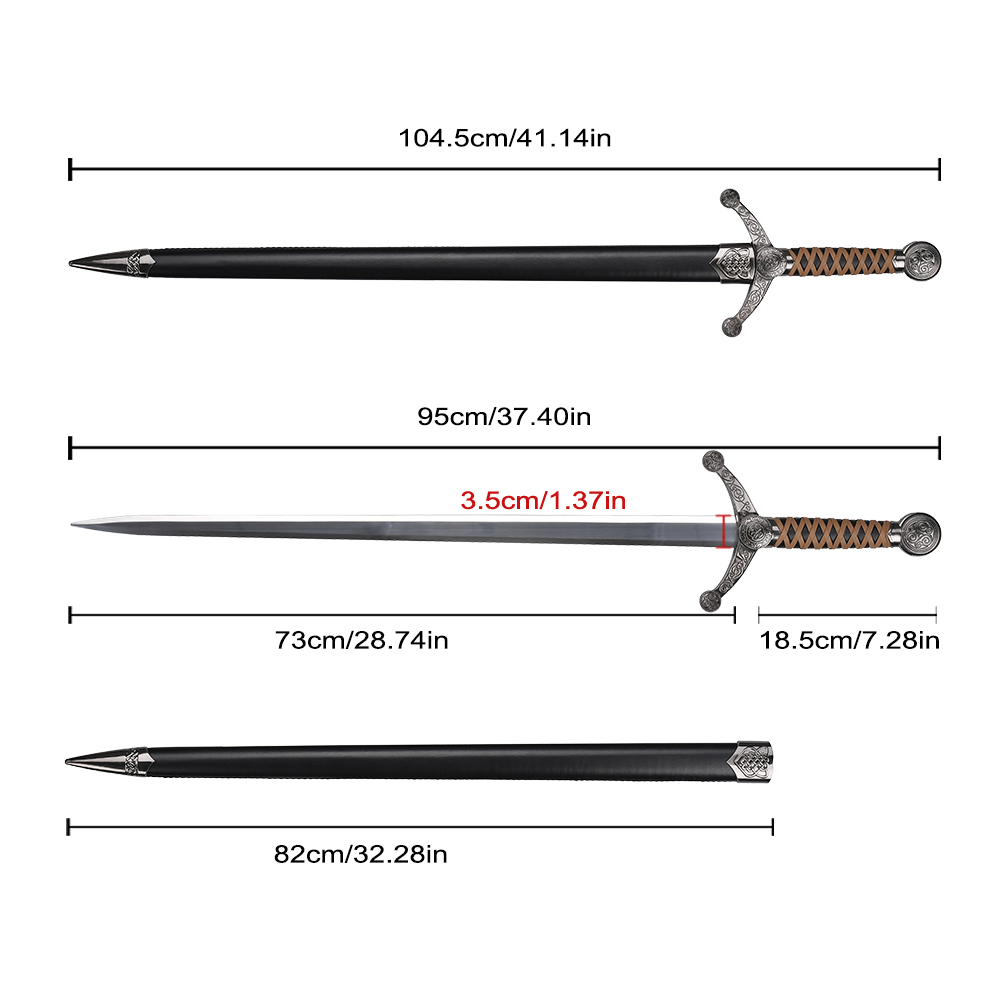41in European Scots Irish Welsh Medieval Knight Real Weapons Unsharpened Stainless Steel Blade Celtic Claymore Metal Sword