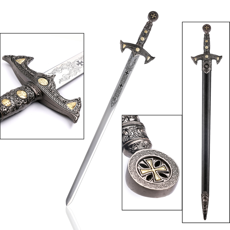 85cm Antique Silver Medieval Weapon Crusader Knights Templar Sword Replica