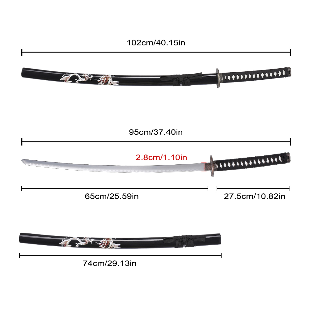 Handmade Weapon Replica Black Water Dragon Katana Sword Carbon Steel Real Japanese Samurai Metal