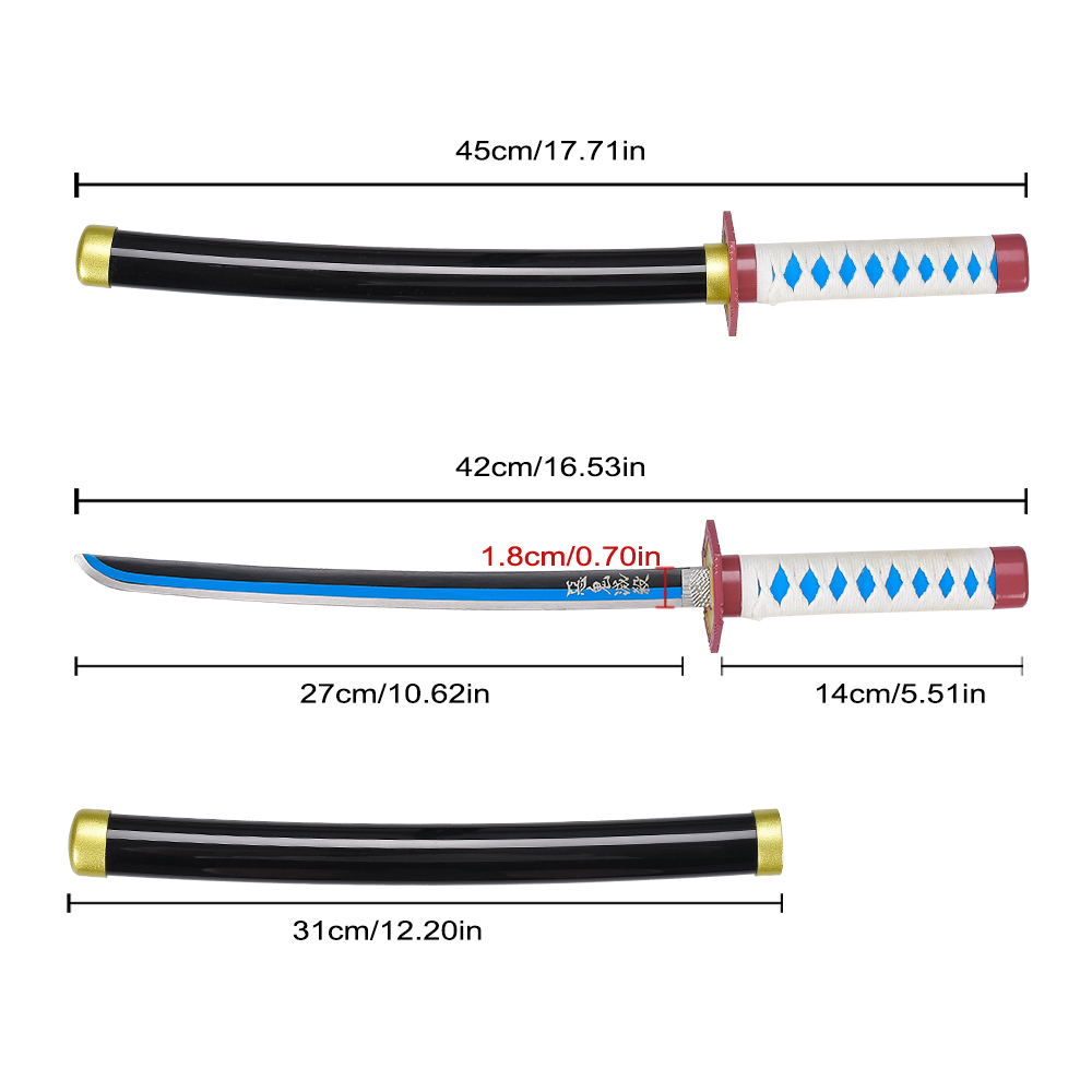 45cm Japanese Anime Dagger Giyu Tomioka Nichirin Blade Mini Metal Katana Demon Slayer Knife with Plastic Display