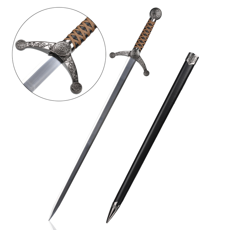 41in European Scots Irish Welsh Medieval Knight Real Weapons Unsharpened Stainless Steel Blade Celtic Claymore Metal Sword