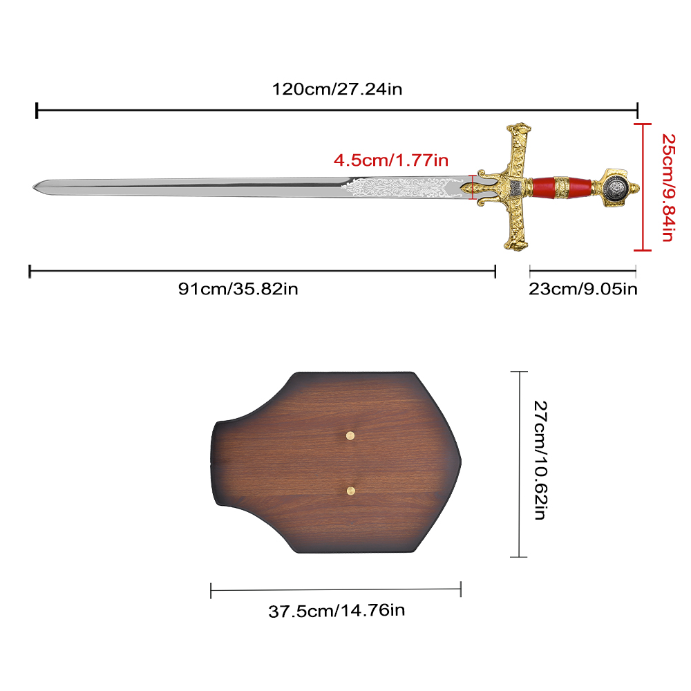 120cm Medieval 10th Century Historical Stainless Steel Weapon Replica King Solomon Red Handle Luxury Long Real Sword