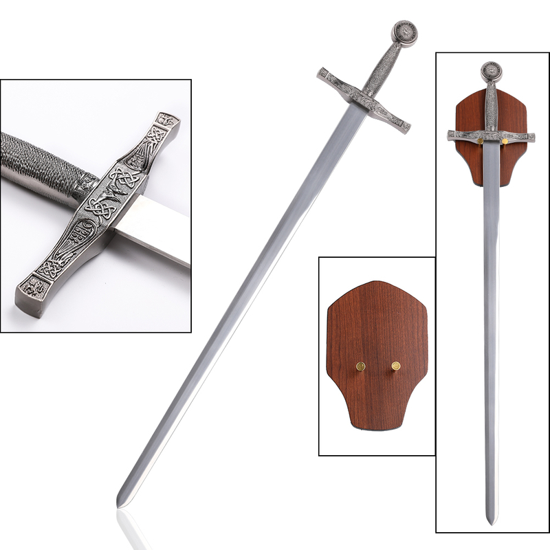 Medieval King Arthur Stainless Steel Blade Excalibur Sword Replica with Wood Plaque
