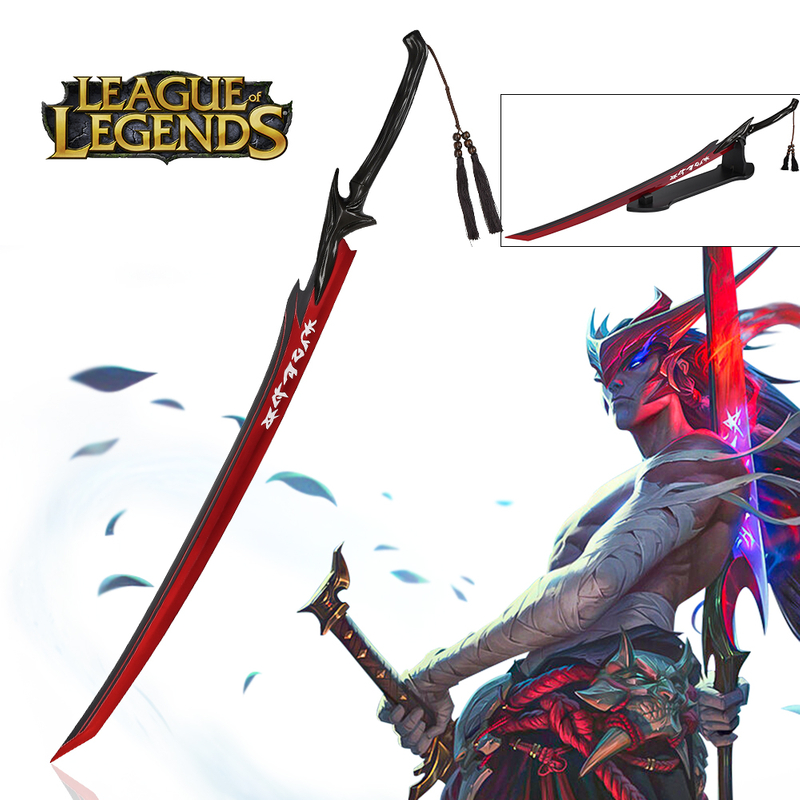 116cm LOL Yone Real Stainless Steel Blade Azzkana Sward League of Legends Metal Cosplay Katana Sword with Wood Display