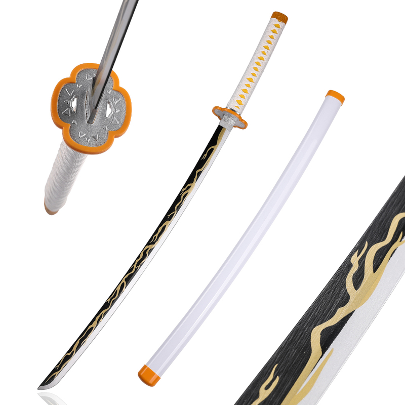 104cm Japanese Anime Demon Slayer Cosplay Prop Zenitsu Agatsuma Bamboo Wooden Katana Sword 