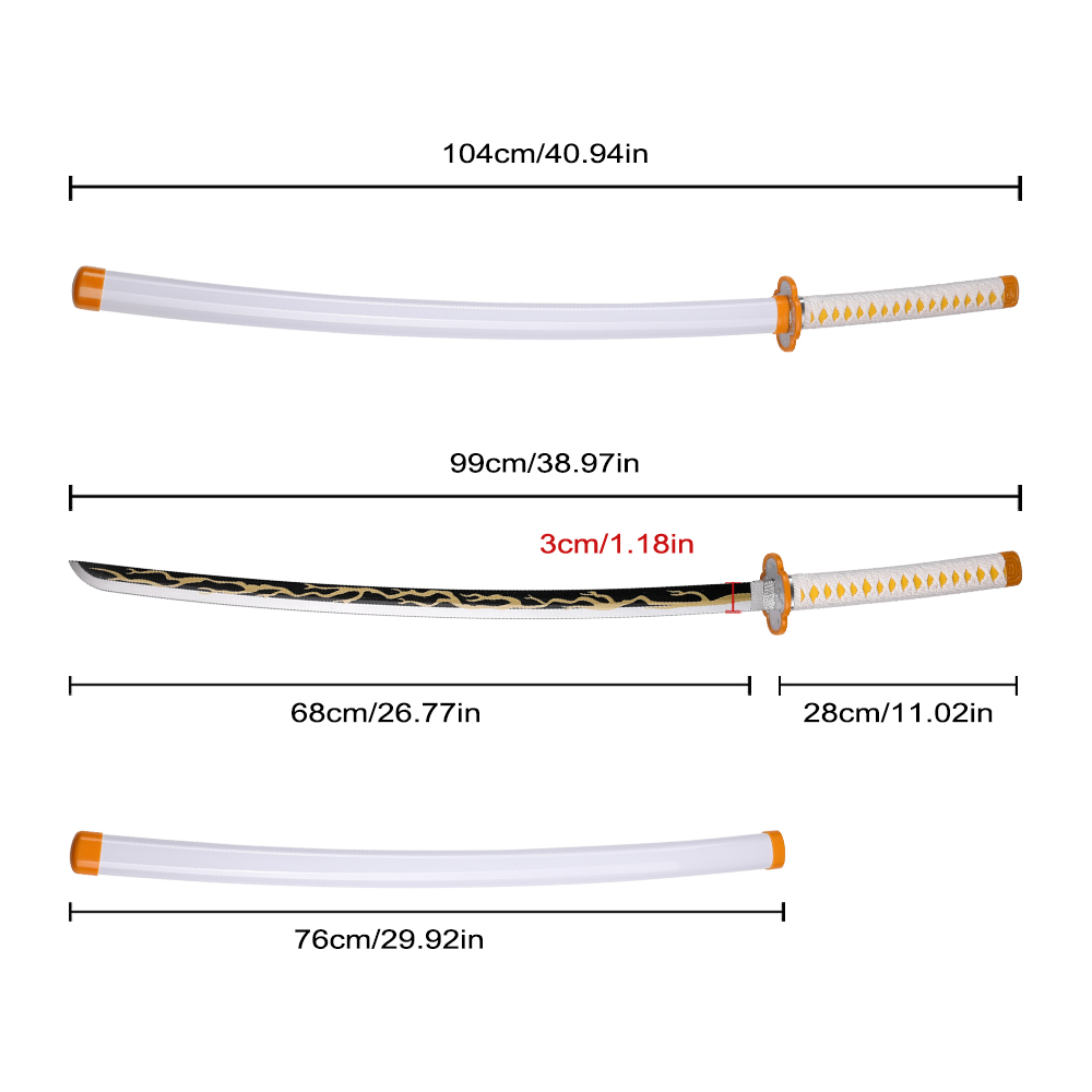 104cm Japanese Anime Demon Slayer Cosplay Prop Zenitsu Agatsuma Bamboo Wooden Katana Sword 