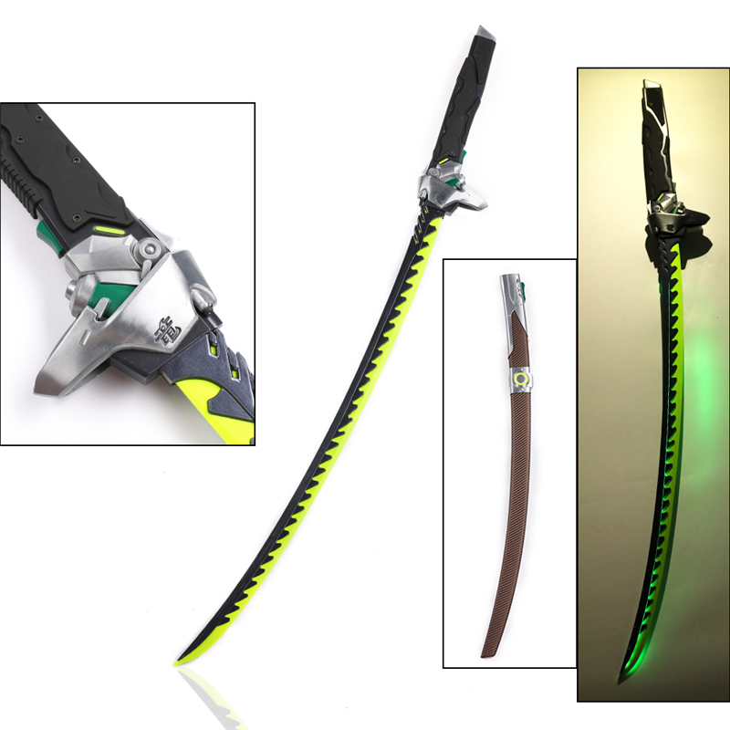 Overwatch Metal Weapon Model Real Katana Genji Dragon Blade Sword with LED Light