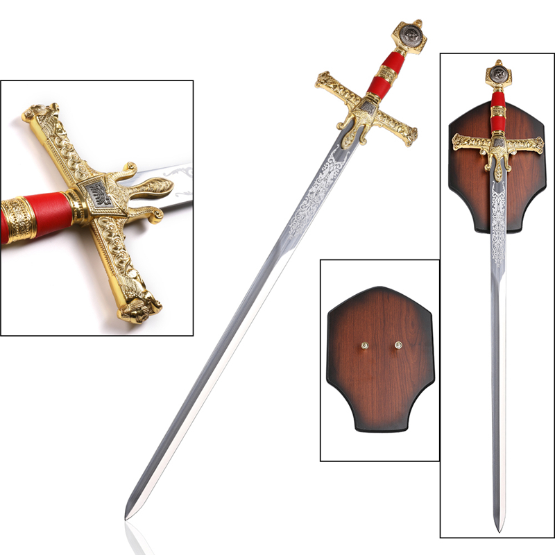 Medieval Historical Weapon King Solomon Red Long Sword with Display Plaque