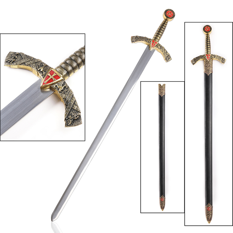 Golden Medieval Collectibles Crusader Knight Templar Metal Sword with Sheath